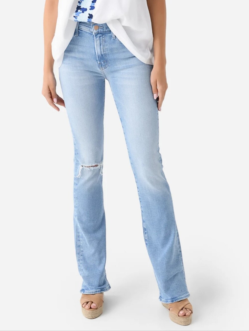 Mother The Outsider Heel Jeans Cat Daddy-O Light Blue Wash Slim Flare Size 30
